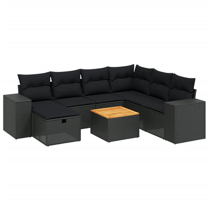 8-Delige Loungeset Met Kussens Poly Rattan Zwart