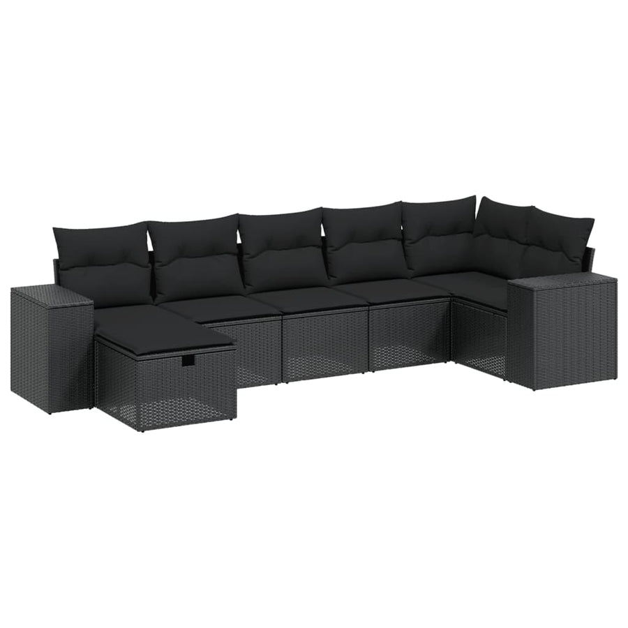8-delige Loungeset met kussens poly rattan zwart