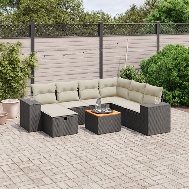 8-delige Loungeset met kussens poly rattan zwart