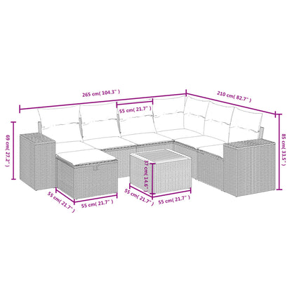8-Delige Loungeset Met Kussens Poly Rattan Gemengd Beige
