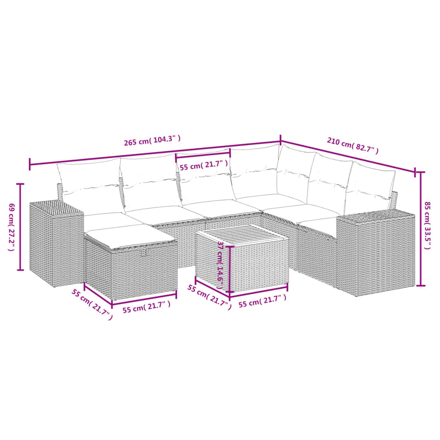 8-Delige Loungeset Met Kussens Poly Rattan Gemengd Beige