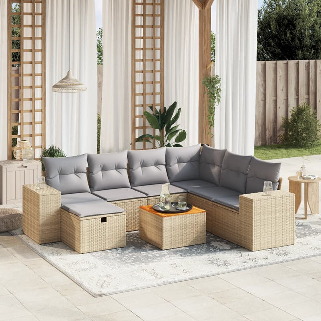 8-Delige Loungeset Met Kussens Poly Rattan Gemengd Beige