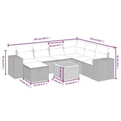 8-Delige Loungeset Met Kussens Poly Rattan Grijs
