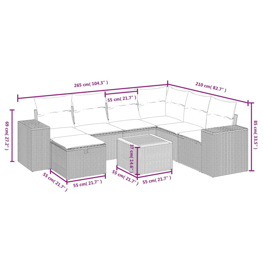 8-Delige Loungeset Met Kussens Poly Rattan Grijs