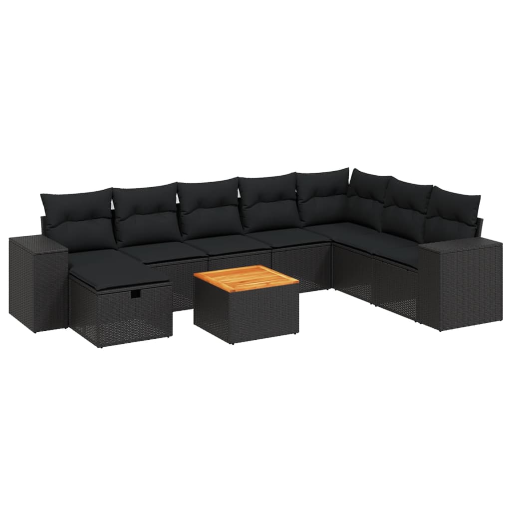 9-Delige Loungeset Met Kussens Poly Rattan Zwart