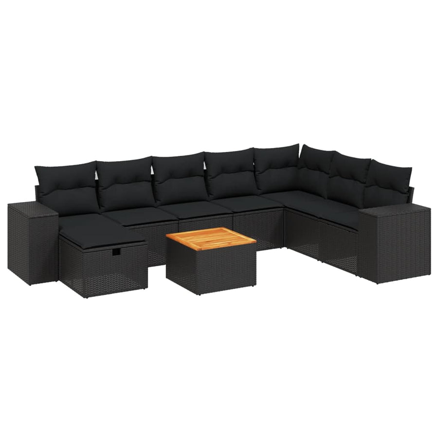 9-Delige Loungeset Met Kussens Poly Rattan Zwart