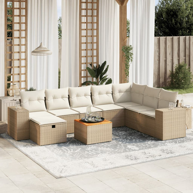 9-Delige Loungeset Met Kussens Poly Rattan Beige