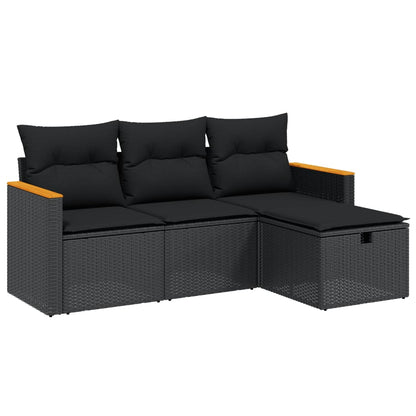 4-Delige Loungeset Met Kussens Poly Rattan Zwart