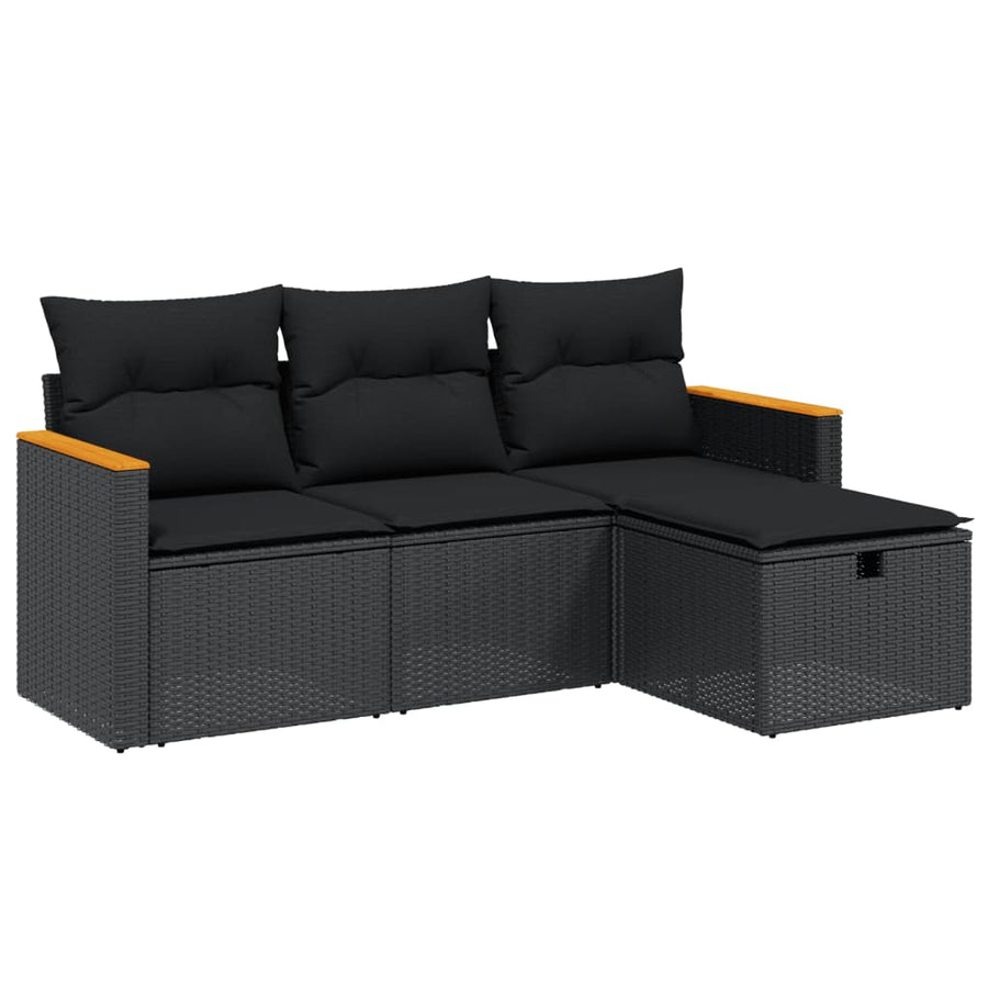 4-Delige Loungeset Met Kussens Poly Rattan Zwart