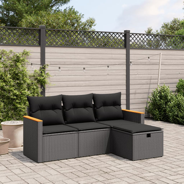 4-Delige Loungeset Met Kussens Poly Rattan Zwart