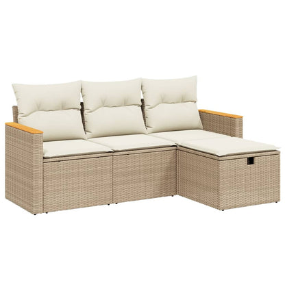 4-Delige Loungeset Met Kussens Poly Rattan Beige
