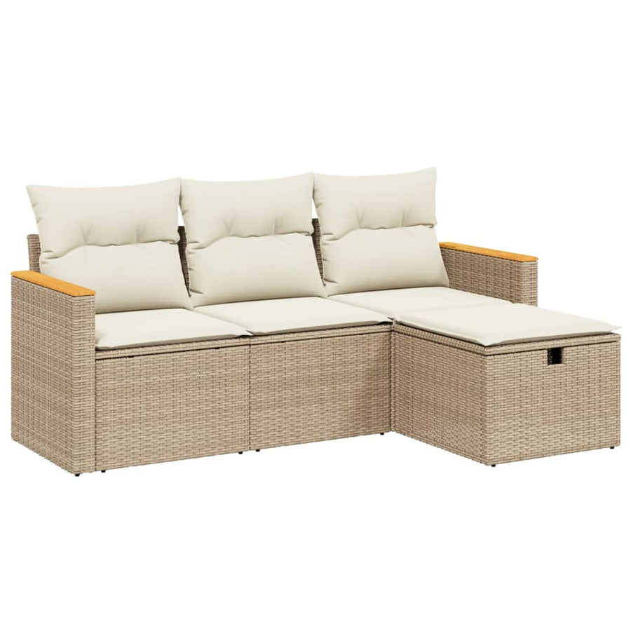 4-Delige Loungeset Met Kussens Poly Rattan Beige