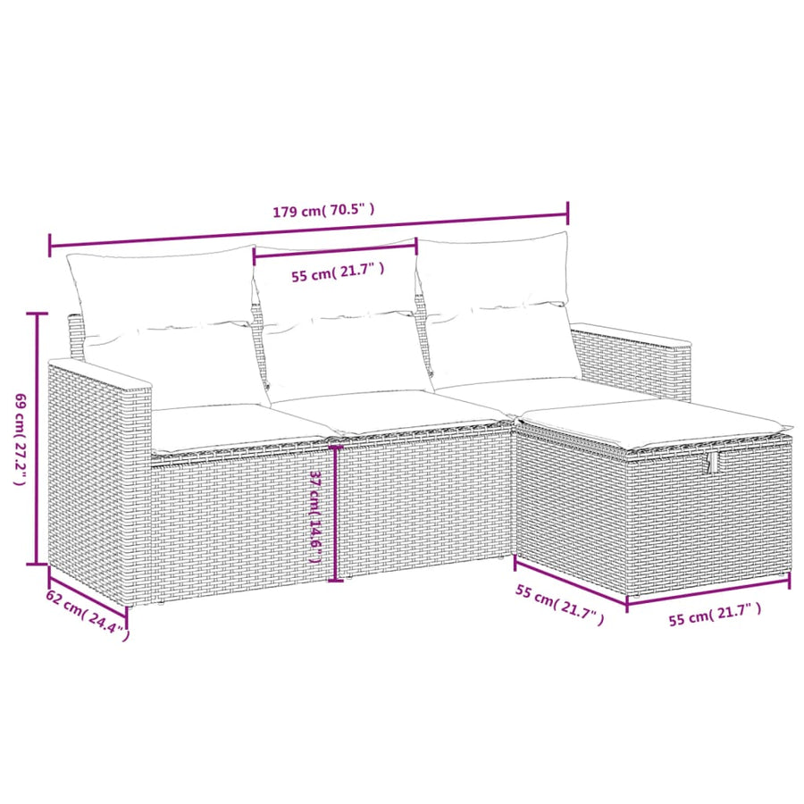 4-Delige Loungeset Met Kussens Poly Rattan Grijs