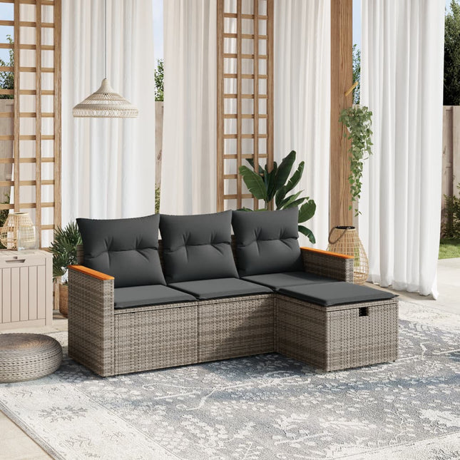 4-Delige Loungeset Met Kussens Poly Rattan Grijs