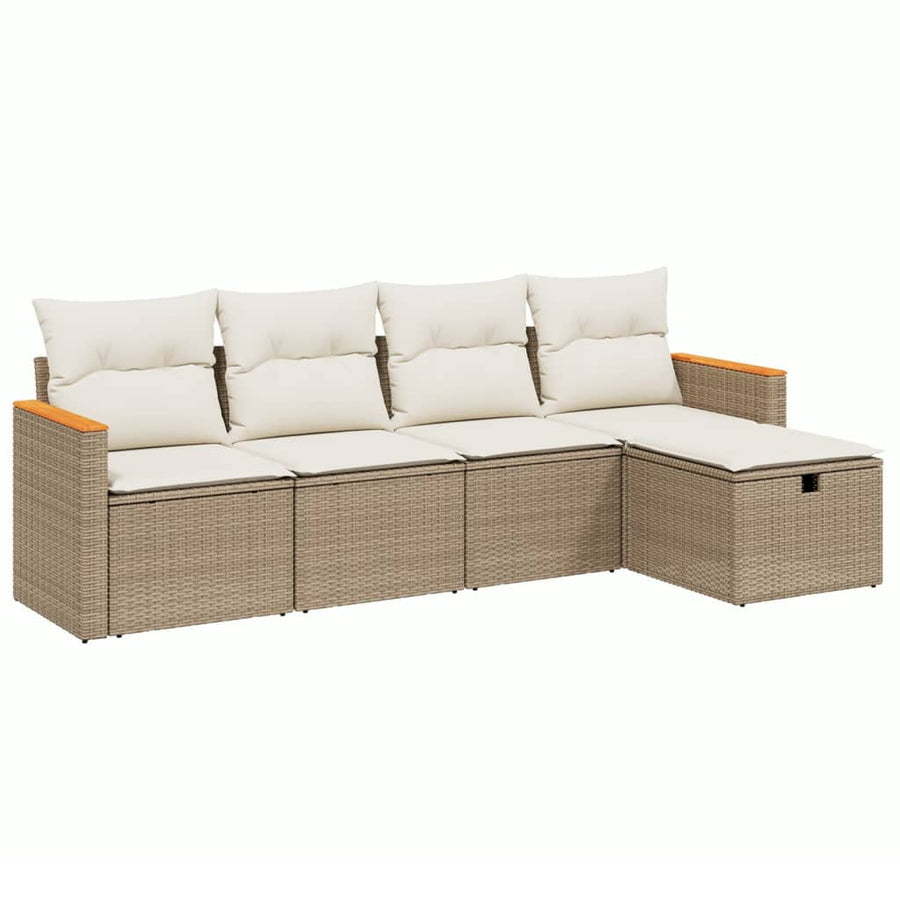 5-delige Loungeset met kussens poly rattan beige