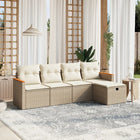 5-Delige Loungeset Met Kussens Poly Rattan Beige