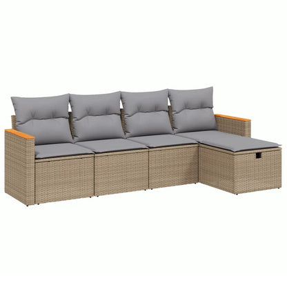 5-Delige Loungeset Met Kussens Poly Rattan Gemengd Beige