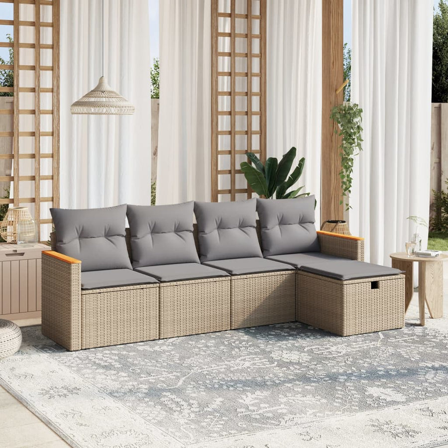 5-Delige Loungeset Met Kussens Poly Rattan Gemengd Beige