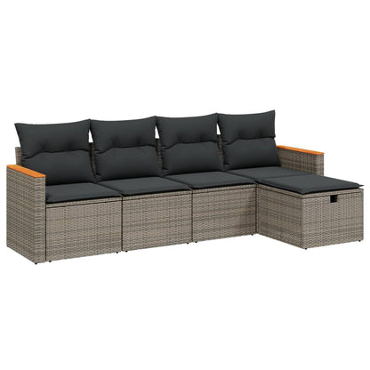 5-Delige Loungeset Met Kussens Poly Rattan Grijs