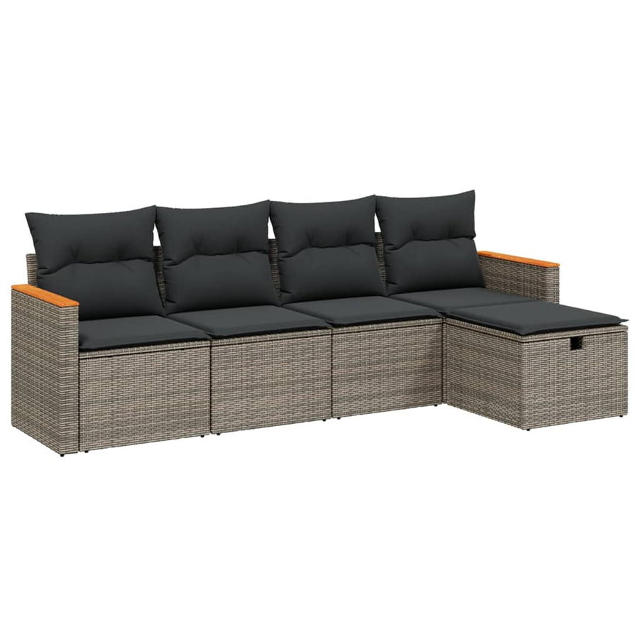 5-Delige Loungeset Met Kussens Poly Rattan Grijs