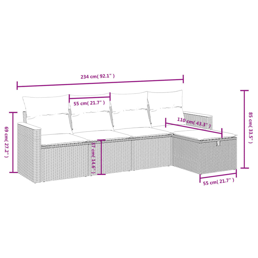 5-Delige Loungeset Met Kussens Poly Rattan Grijs