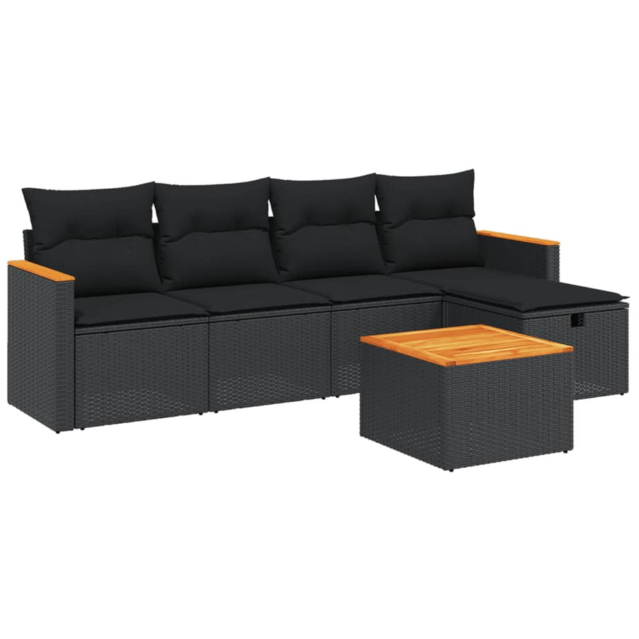 6-Delige Loungeset Met Kussens Poly Rattan Zwart