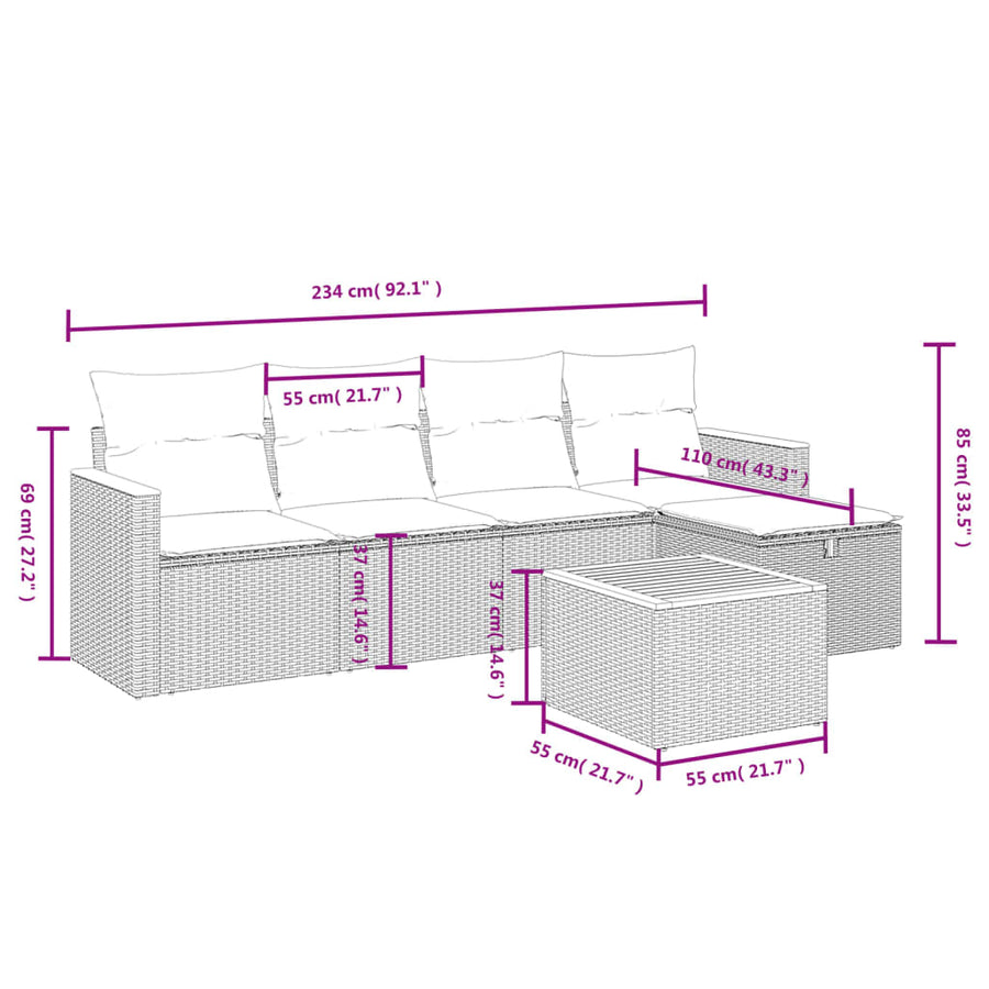 6-Delige Loungeset Met Kussens Poly Rattan Zwart