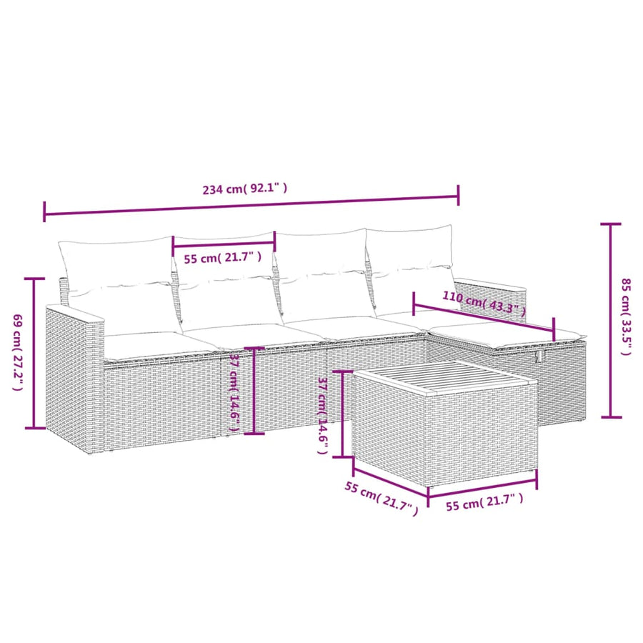 6-Delige Loungeset Met Kussens Poly Rattan Zwart