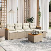 Loungeset 6-delig poly rattan beige acaciahout