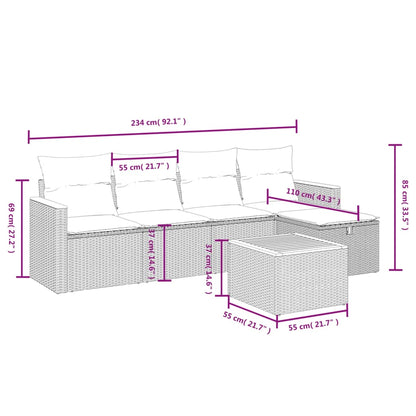 6-Delige Loungeset Met Kussens Poly Rattan Gemengd Beige