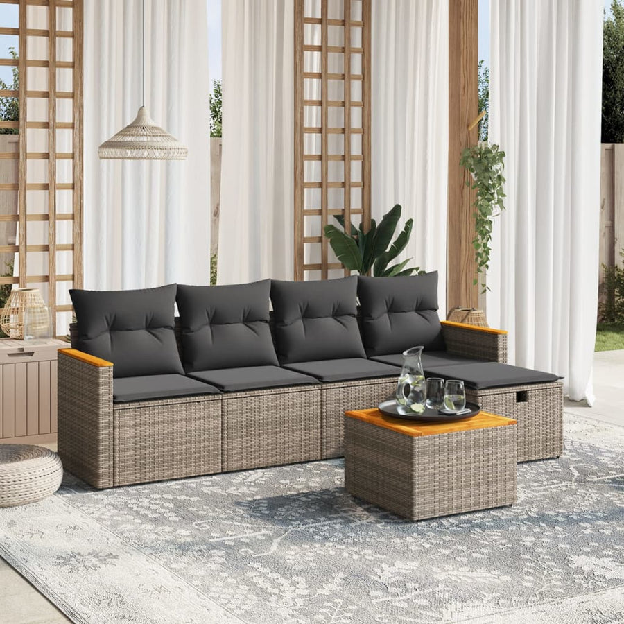 6-Delige Loungeset Met Kussens Poly Rattan Grijs