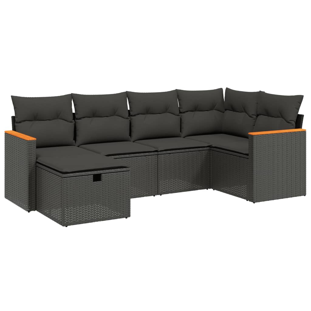 6-Delige Loungeset Met Kussens Poly Rattan Zwart