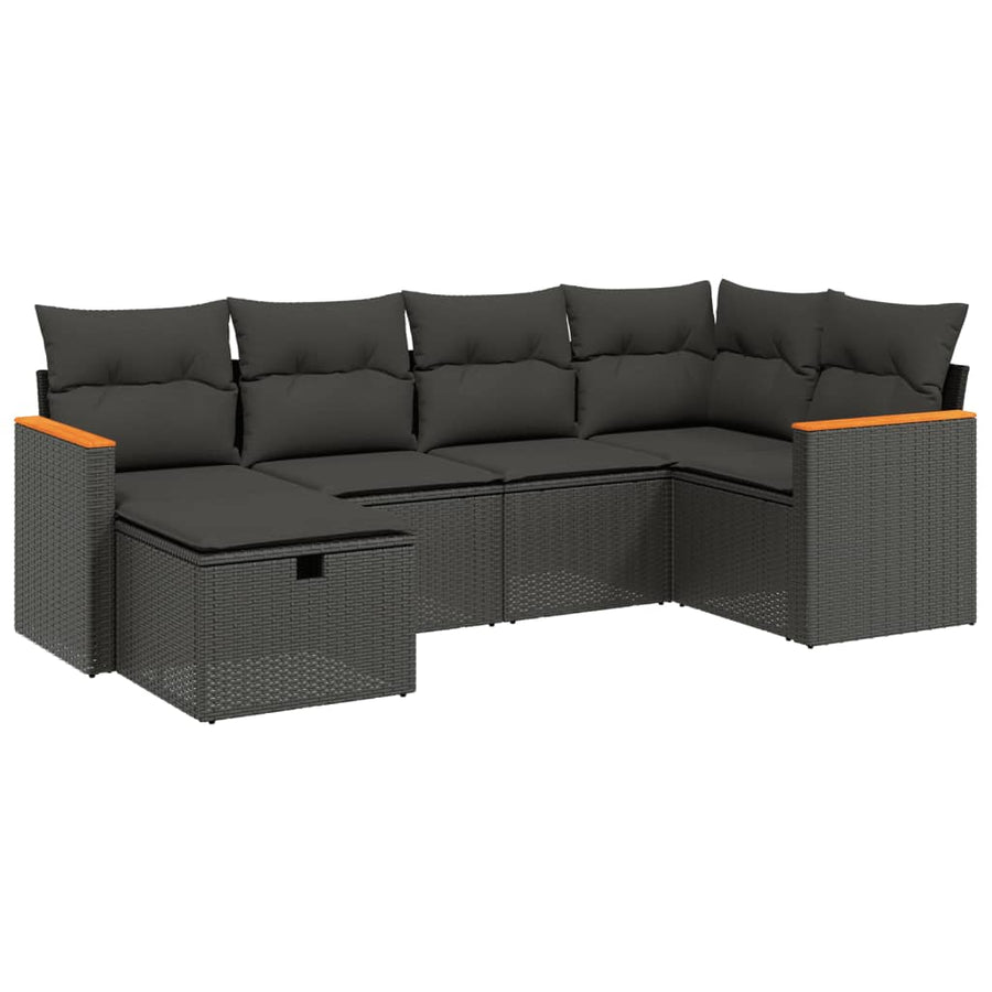 6-Delige Loungeset Met Kussens Poly Rattan Zwart