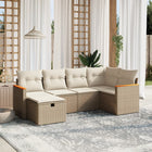 6-delige Loungeset met kussens poly rattan beige