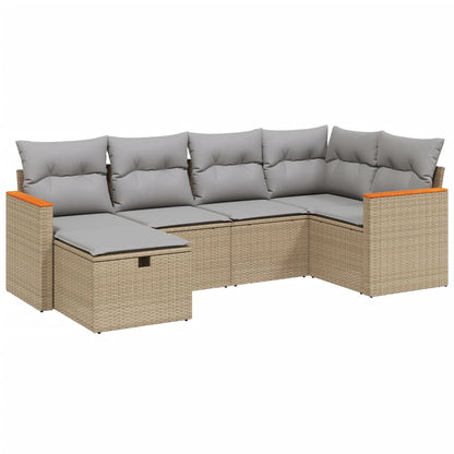 6-Delige Loungeset Met Kussens Poly Rattan Gemengd Beige