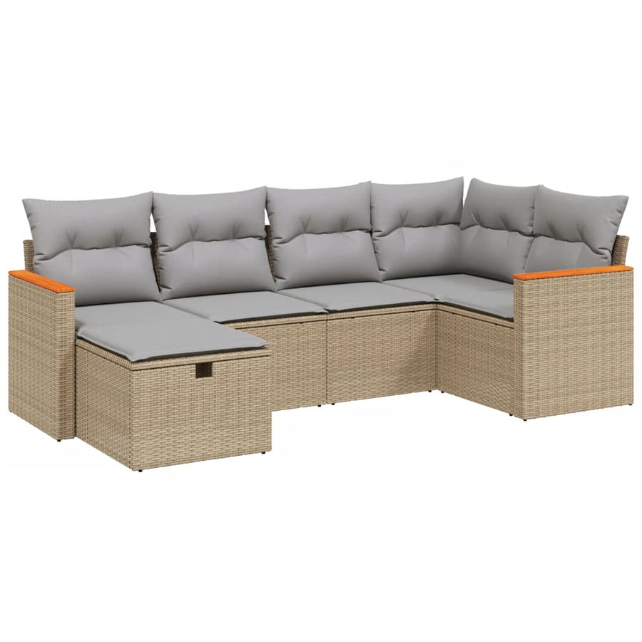 6-Delige Loungeset Met Kussens Poly Rattan Gemengd Beige