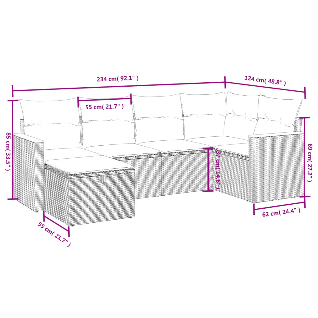 6-Delige Loungeset Met Kussens Poly Rattan Gemengd Beige
