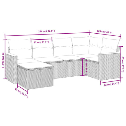 6-Delige Loungeset Met Kussens Poly Rattan Gemengd Beige