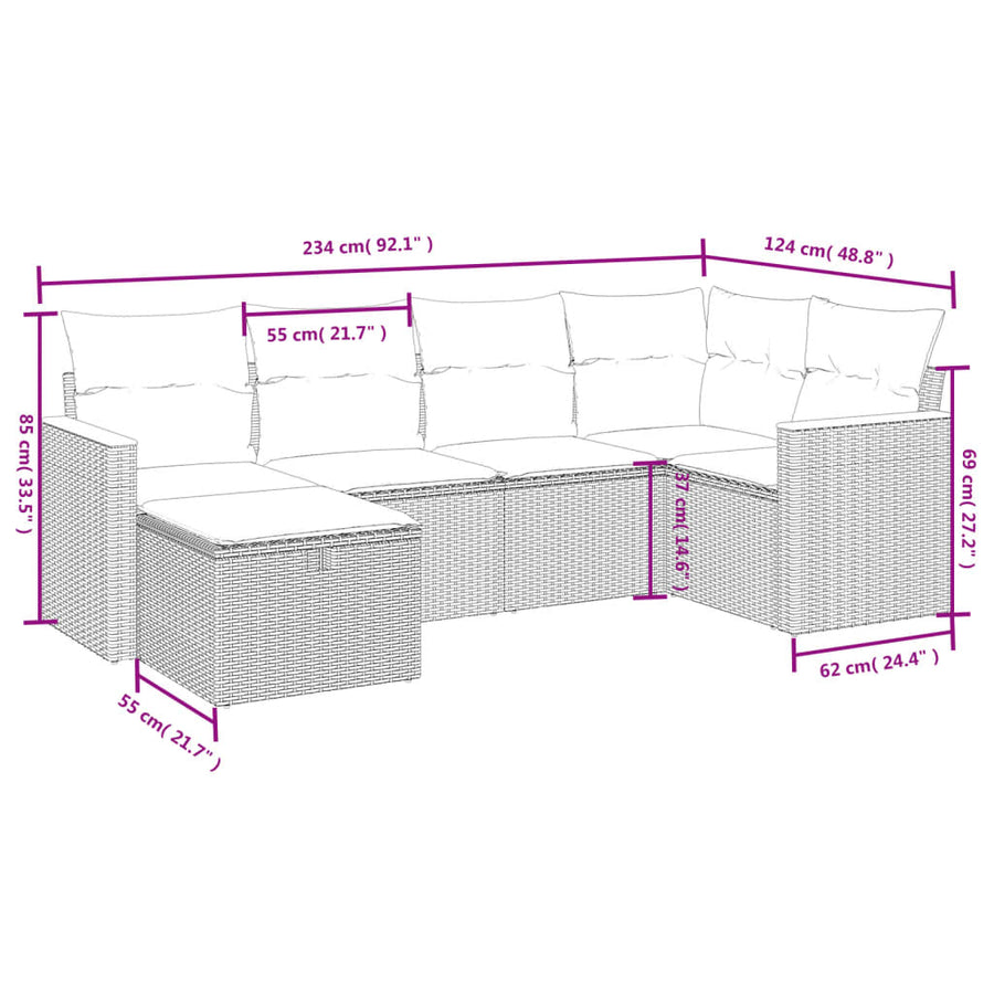 6-Delige Loungeset Met Kussens Poly Rattan Gemengd Beige