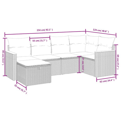 6-Delige Loungeset Met Kussens Poly Rattan Grijs