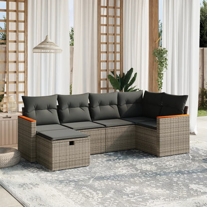 6-Delige Loungeset Met Kussens Poly Rattan Grijs