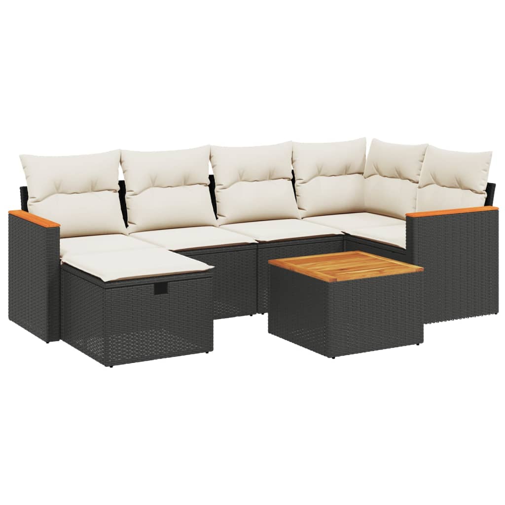 7-Delige Loungeset Met Kussens Poly Rattan Zwart