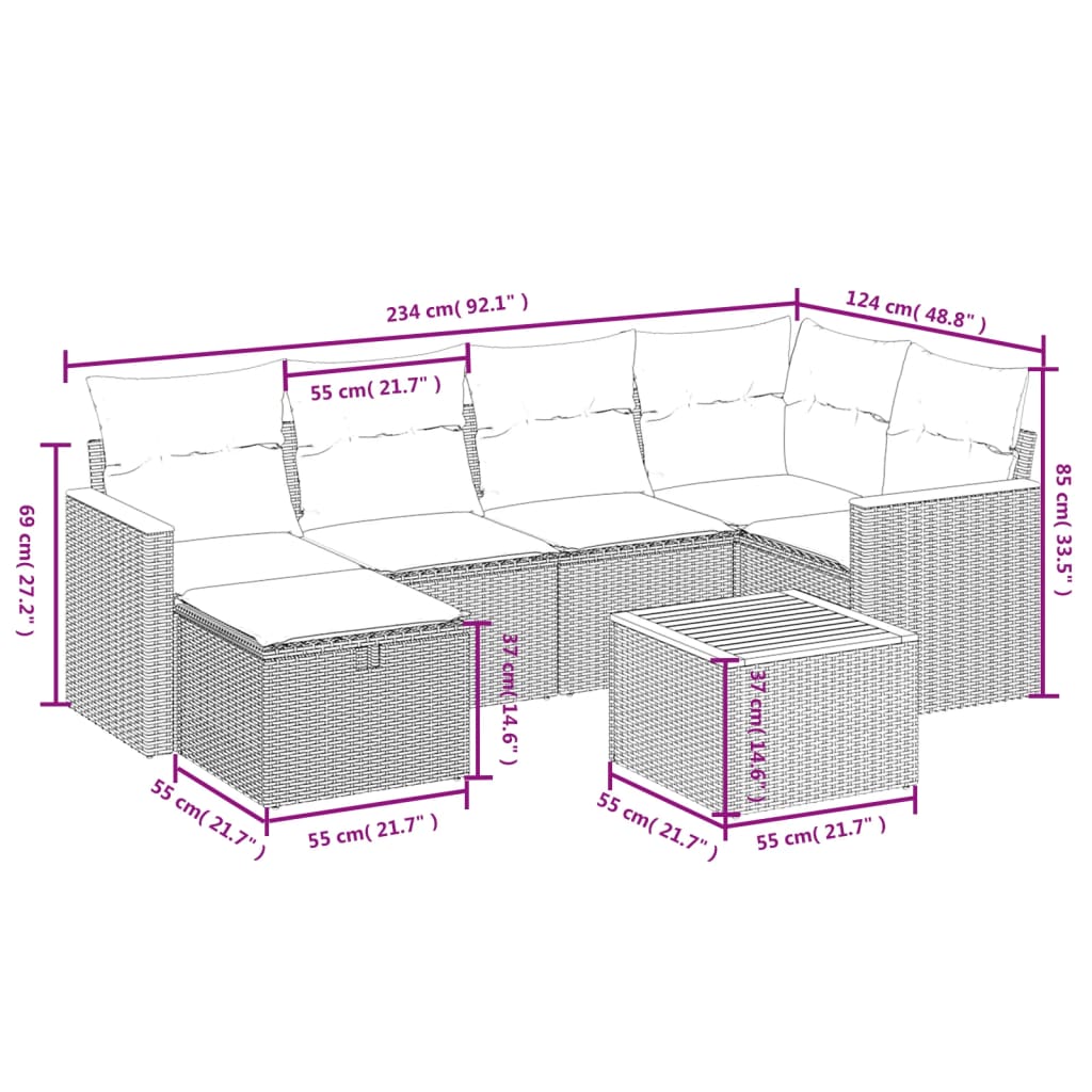 7-Delige Loungeset Met Kussens Poly Rattan Zwart