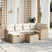 Loungeset 7-delig poly rattan beige acaciahout