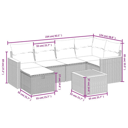 7-Delige Loungeset Met Kussens Poly Rattan Gemengd Beige