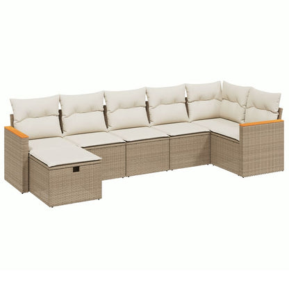 7-Delige Loungeset Met Kussens Poly Rattan Beige