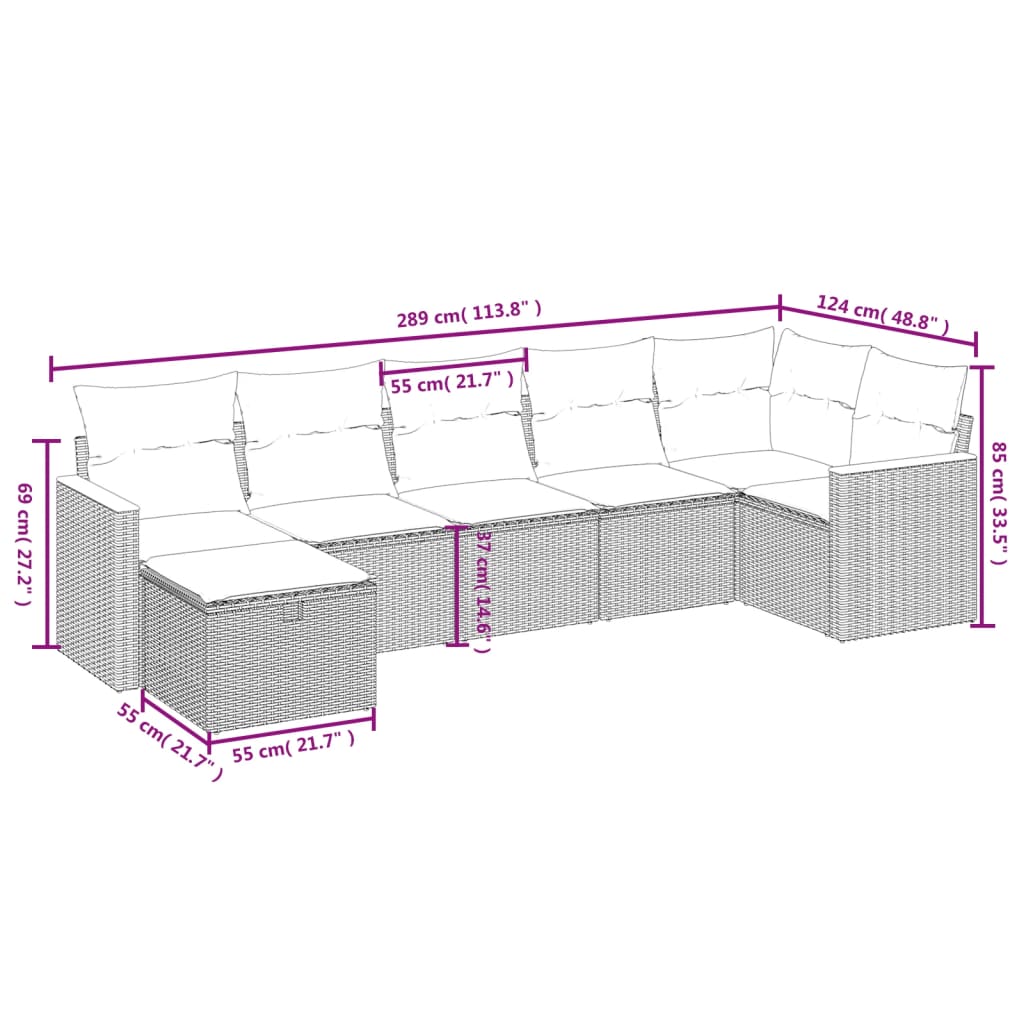7-Delige Loungeset Met Kussens Poly Rattan Grijs