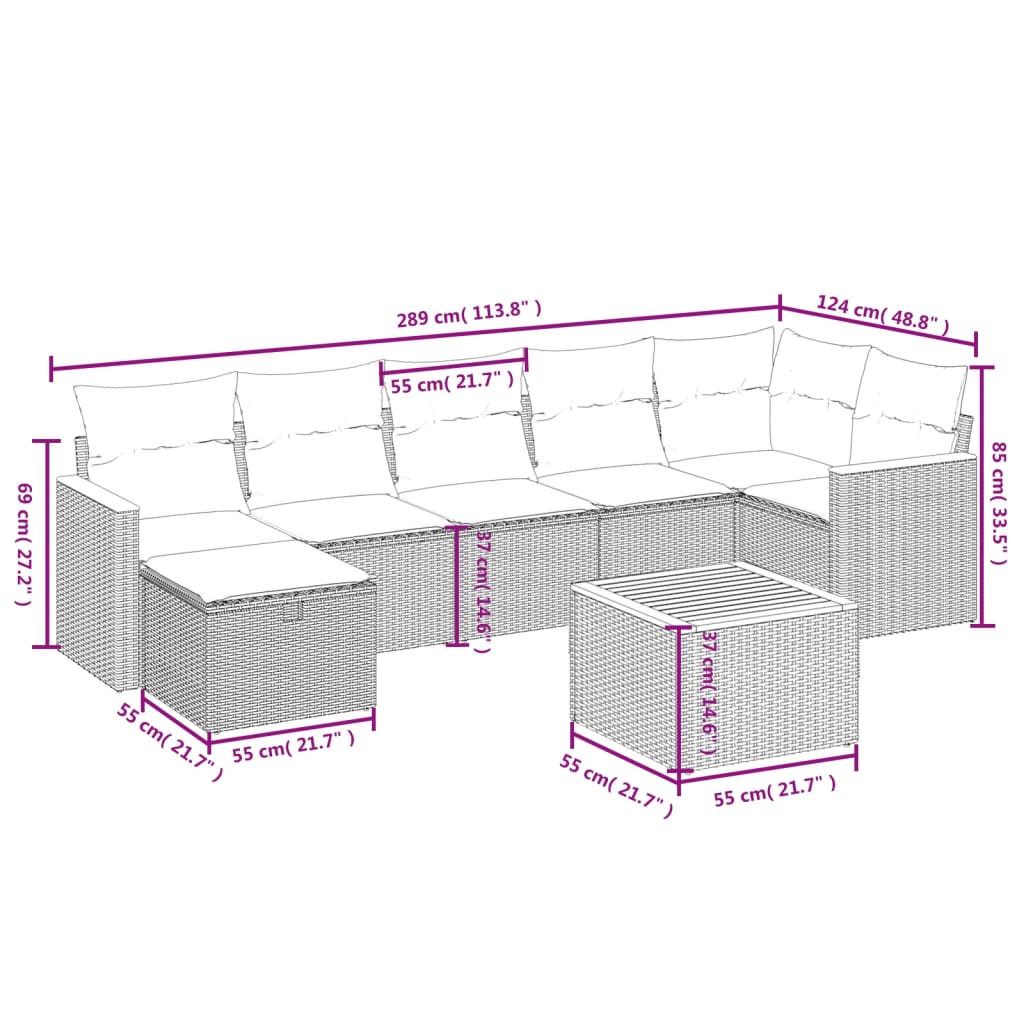 8-Delige Loungeset Met Kussens Poly Rattan Beige