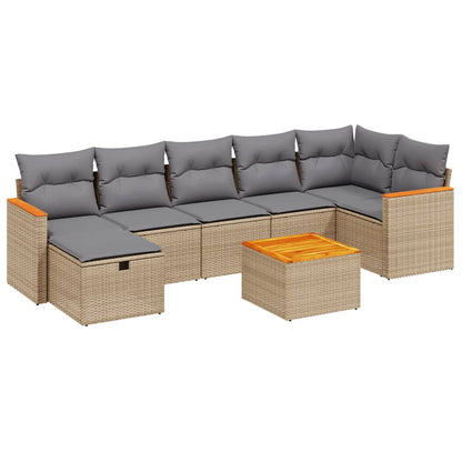 8-Delige Loungeset Met Kussens Poly Rattan Gemengd Beige