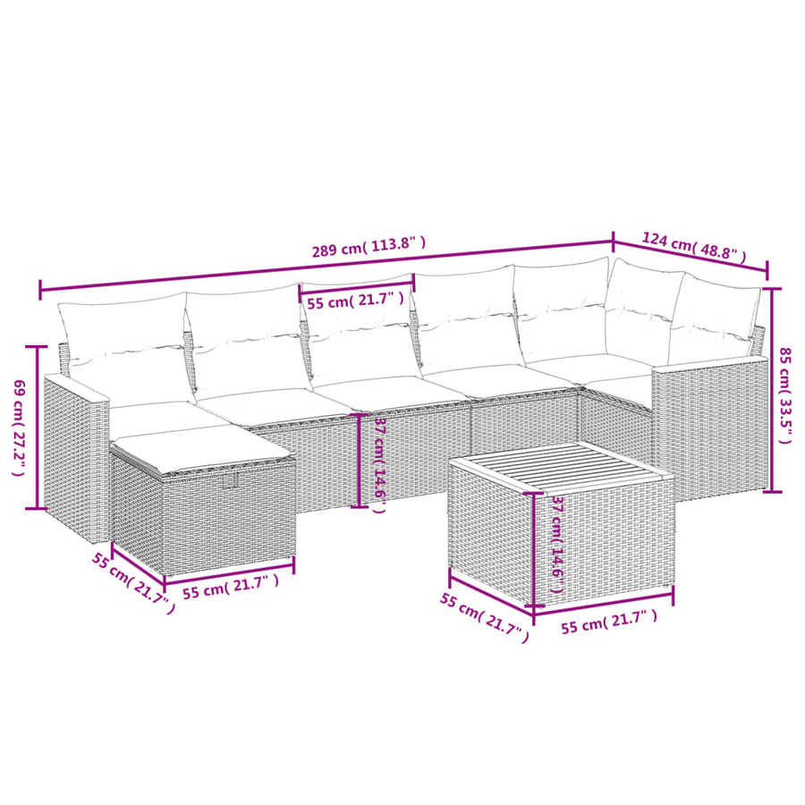 8-Delige Loungeset Met Kussens Poly Rattan Gemengd Beige